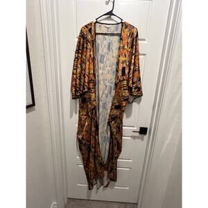 Kaftan maxi swimsuit cover up w/ butterfly sleeves front closure kimono duster